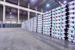 lead ingots in a factory warehouse